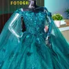 Schwarzgrün glänzend Quinceanera Kleider Geburtstag von Schulter formelles Ballkleid Perlen Kristallpartykleider Vestido de 15 Anos