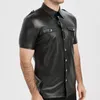 Chemises décontractées pour hommes Pu Leather à manches courtes supérieures
