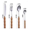 Dinnerware Sets YO-Stainless Steel Tableware Set Wood Handle Knife/Fork/Spoon Flatware Cutlery