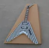 Tutto G Flying V Electric Guitar 6 String Codice a scacchiera in White14061008019420535