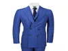 Mens Suits 3 Piece Double Breasted Wide Chalk Stripe Suit Royal Blue Classic Retro Fit Groom Wear Formal Occasion Dress Wedding Tu9322424