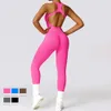 Naadloze gym sport jumpsuit dames sportkleding sexy holle backless scrunch fitness overalls push up One Pieces outfit yoga Wear 240409