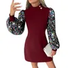 Casual Dresses Women'S Fashionable Round Neck Lace Long Sleeve Hip-Hugging Waist Dress Fashion And Simple Jumpsuits 2024 Printed Ju