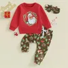 Комплекты одежды 2pcs девочки рождественский наряд с длинным рукавом экипаж Шея Санта -Санта/Пряничный мужчина