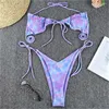 Tie de maillots de bain pour femmes Dye Bikini Thong Triangle ruched Sexy Swimsuit String Backless Femmes 2 pièces Plage de plage tropicale Brésilien