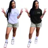 Designer Tshirt Tracksuits Women Fashion Camo Print Tshirt and Shorts Two Piece Set Free Ship