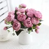 Decorative Flowers Pink 9 Head Persian Rose Bouquet Artificial Silk Peony Fake Flower For Wedding Party Home Room Decoration Christmas Gift