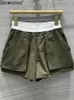 Shorts voor dames Baeromad modeontwerper zomer ivoor witte kleur casual elastische taille slanke multi -pocky rechte vatbroek broek