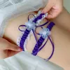 Dames Knotbow Purple Leg Ring Sexy Lace Garter Belt Lus Loop Wedding Garters Bridal Cosplay Stocking