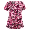 Smouffés à imprimé floral tops femme animal de compagnie tops uniformes courtes pharmacie vétérinaria infirmière clinique chemises