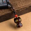 Sandelhout houten kat sleutelhanger anime schattige mobiele telefoon keten houten tas hanger accessoires autosleutels hanger charmes