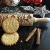 35CM Christmas Embossed Rolling Pin Wood Carved Cookies Biscuit Fondant Dough Baking Engraved Printed Roller Holiday Giftsfor wood carved pastry tool