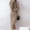 Maglioni femminili autunno e inverno rotondo in cashmere abbigliamento da donna da tempo oltre il maglione ginocchiera lana sottile in lana a maglia camicia da fondo dhwlr