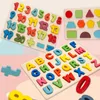 Wholesale Top Bright Wooden Shape Matching Board Number Cognitive Board Hand-eye Coordination Wooden Alphabetic Letter Board for toddlers