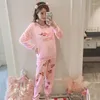 Home Clothing Winter Women Pyjamas Thicken Flannel Pajama Sets Cartoon Print Thick Warm Lovely Pink Nightgown Sleepsuit Coral Velvet