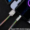 USB C Typ C -kabel 120W 6A Snabbladdning av transparent silikondatadråd Aluminiumlegering Metallplugg för Samsung Xiaomi Huawei