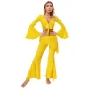 Tenue de danse du ventre pour femmes Halloween Carnaval Costume boho couleur solide manche à lacets à lacets compte + pantalon à jupes à fond de cloche