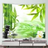 Schwarzer Steingrün Bambus Zen Wandteppich lila Orchidee Spa Wandteppiche Japanische Gartenlandschaft Wand Hanging Home Room Room Dekor Dekor