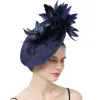 Nouveau mariage Navy fascinateur chapeau femmes fleur de fleur de fleurs mariées avec un bandeau et une pince à cheveux dames élégant race derby chapeau casquette