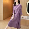 Casual Dresses 2024 Pleated Miyake Spring Autumn Donna Lady Single-breasted Loose Beaded Exquisite Buckle Cardigan Elegant Dress