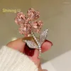 Brooches Shining U Pink Zircon Gems Floral Brooch For Women Fashion Accessory Gift