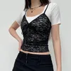 Tanks pour femmes Cibbar Black Lace See Through Crop Top Women Sexy Club Party Transparent Tees Summer Streetwear Camis Ladies Solid Y2k