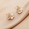 Hengste Ohrringe Koreanischer Stil Kristallblume Imitation Perle für Frauen Mädchen Süßes Statement Ohrring Party Schmuckgeschenke