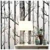 Papel tapiz 3d autoadhesivo de bosque de abedul para sala de estar, pegatina de pared de dormitorio, vinilo de contacto, väggmålning de madera blanco y neger, 6m x 45 cm