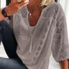 Fashion Hollow Out Tops Summer V-collier à manches courtes Coton Coton Blanc Femmes Femmes Couche de dentelle Lace Blouse Blouse 24294 240327