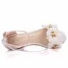 Sandaler Crystal Queen 9cm Peep Toe High Heels White Spets Flower Wedges Platform Tassels Shoes Plus Size H240409 3PJ2