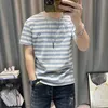 Camisas casuais masculinas listradas de manga curta Men 2024 Summer New Mens Ice Silk Cotton Moda-manga