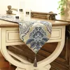 Table Runner Chinese Style Blue Gradient Pattern Luxurious With Tassel High-Quality Elegant Decorative Flag For Home