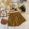 SET des filles à la mode à la mode et décontractées 2023 Summer Summer Children's Stripe's Scoupe Suspender Tob Shorts Two Piece Set Vêtements
