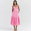Sukienki swobodne minigmingxi Summer Elegancka długa sukienka wakacyjna Kobieta V Szyja Spaghetti Pasek Linia z podkładkami na piersi