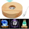 Round Wooden Base Crystal Ball Display LED Light Stand Glass Resin Art Ornament Lamp Holder Night Light