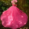 Rose Red Quinceanera -jurk van de schouderapplique kanten tull ball jurk vestidos para 15 Vestido anos lovertjes verjaardag prom jurk
