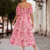 Abiti casual moda estate 2024 donne plus size stampa floreale dalla spalla elastica boho long sexy per