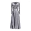 Casual Dresses JiuMeiDai Women Elegant Sequins Party Long Dress Lady Vintage High Quality Luxury Cocktail V-Neck Solid Clothes