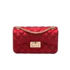 Shoulder Bags 2024 Matte Bag Transparent Frosted PVC Jelly All-match Diamond Chain Ladies Clutch Red Mini Square Crossbody