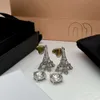 Designer Mui Mui Jewelry Family Miao New Love Tower Water Diamond Earrings French English Elegant Nisch och high-end