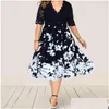 Basic Casual Dresses 2023 Womens Clothing Summer Dress Evening Party Fashion Patchwork Flower Elegant Blue Lace Club Outfits Plus Size Dhyrf