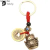 Pure Made Brass Brass Lucky Cat Carchain Lucky Cat Five Imperadores Chave de Chaves Feng Shui Coins Solides Lucky Key Rings