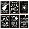 Retro Witches Kitchen Rules Metal Sign Plack örter Måltider Bar Vintage Cat Magic and Cats Witches Staver Restaurang Decoratio