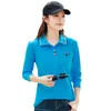 Beyaz Polo Gömlek Kadınlar Bahar Sonbahar Uzun Kollu Pamuk Golf Giysileri Spor Giyim Sıradan Tops Tees Düğmeleri Kadın Tshirt 240409