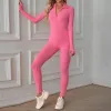 Pens feminino yoga slim fit jacutsuit colla de traje esportivo de coloração sólida cor de manga comprida com zíper para esportes fiess fisiculturing exercício