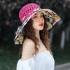 UV 보호 버킷 모자 패션 접이식 여름 밀짚 모자 야외 넓은 챙 림 비치 여성 240409