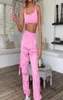 2pcs Femmes Yoga Set Workout Sportsswear Gym Vêtements Fitness Sans manches Lace Up Crop Top High Taist Casual Pantal