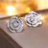 Backs Earrings Female White Zircon Stone Flower Clip Charm Silver Color Wedding Jewelry For Women