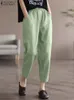 Zanzea Women Solid Color Trouser Zomerpotlood Long Pant Casual Elastische taille Pantalones Fashion Pocket Stitching Pants 240408