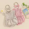 Vêtements Ensemble bébé filles Summer Summer Infant Sans manchons sans manches collier Plaid avec bandeau 2 pièces pendant 0-18 mois